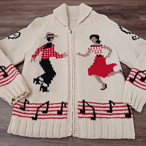 Vintage 50's Square Dancing Rockabilly Shawl Collar Sweater Music Noted Cardigan
